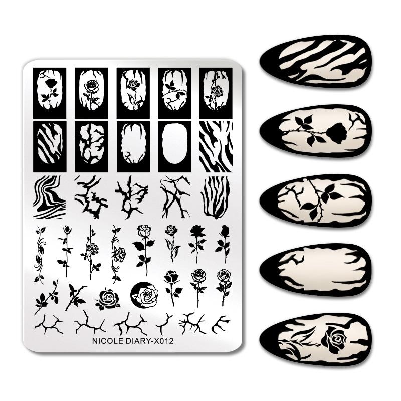 Штамповочные пластины для дизайна ногтей, листья, цветы, трафареты из нержавеющей стали, инструменты для штамповки изображений для ногтей, маникюрные инструменты