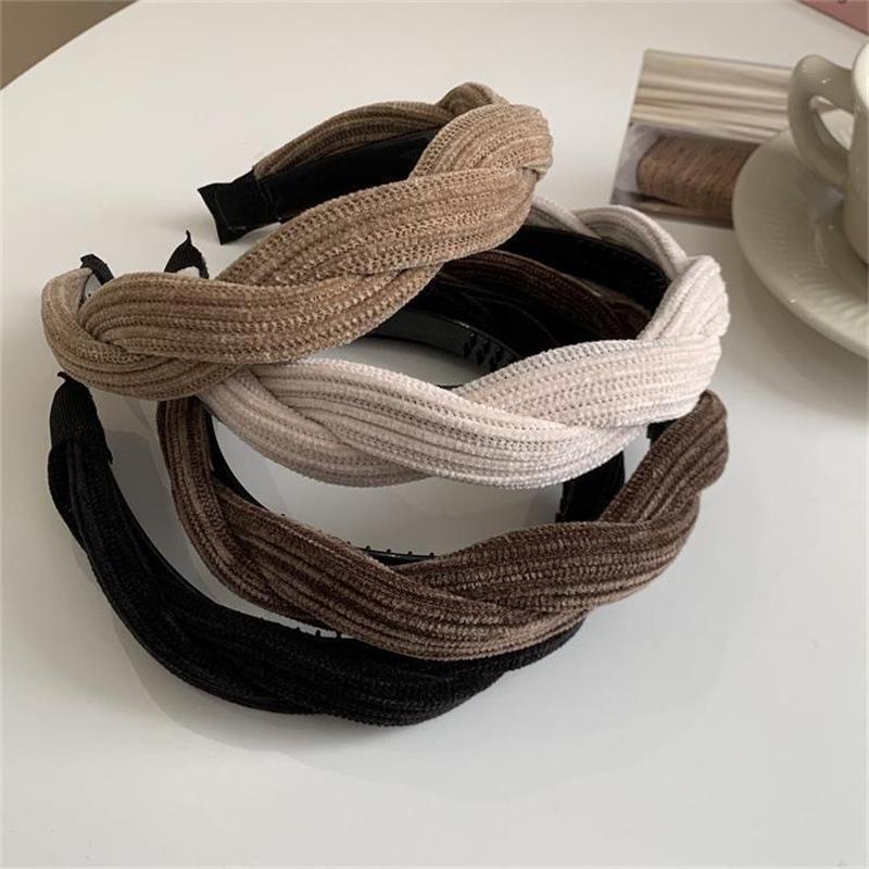 New Simple Wide Side Edge Fabric Hair Band Women Fashion Korean Retro Braided Headband Solid Knot Hoop Girls Hair Accessories
