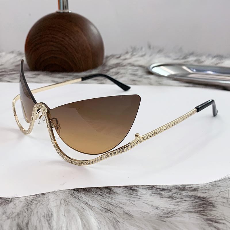 Уникальные безободковые солнцезащитные очки «кошачий глаз» для женщин, модный бренд, бриллиантовые очки-бабочки, женские трендовые роскошные большие солнцезащитные очки