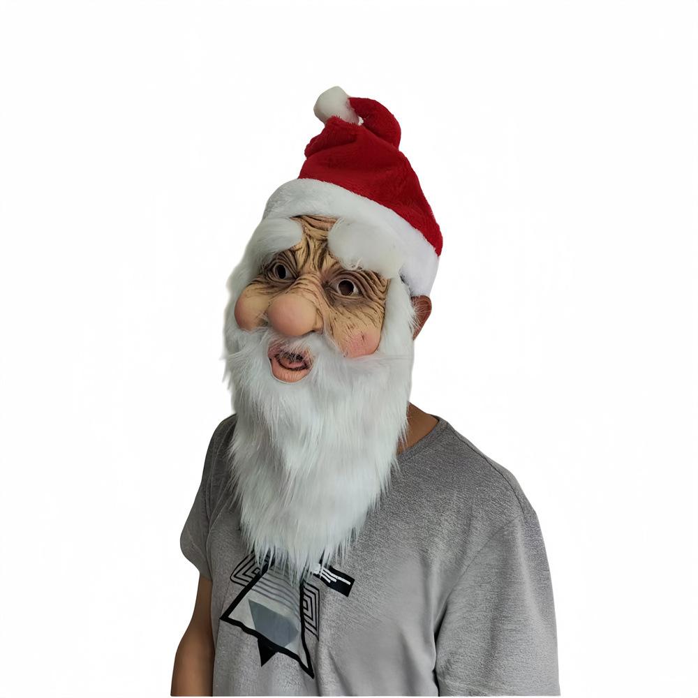 Santa Mask White Beard Old Man Mask Holiday Dance Party Hood Christmas Eve Horror Doll Mask
