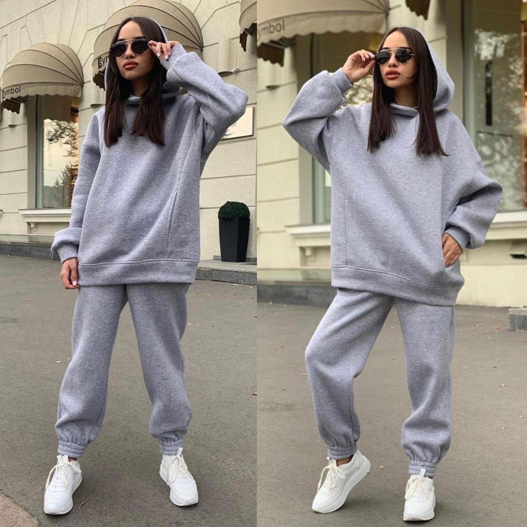 Autumn and Winter Outdoor Sports Solid Color Hooded Sweater Casual Two-piece Suit