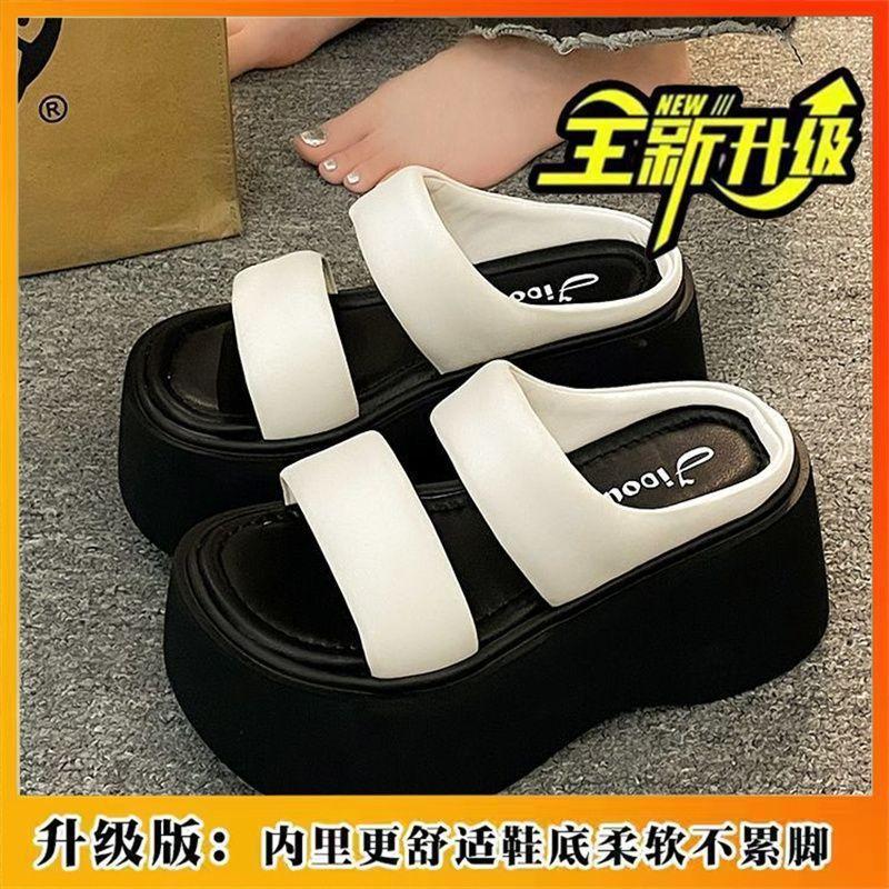 Универсальные босоножки на толстой подошве, увеличивающие рост, новые модели летом 2024 года, простые и модные, невысокие люди показывают рост, босоножки на подошве-бублике