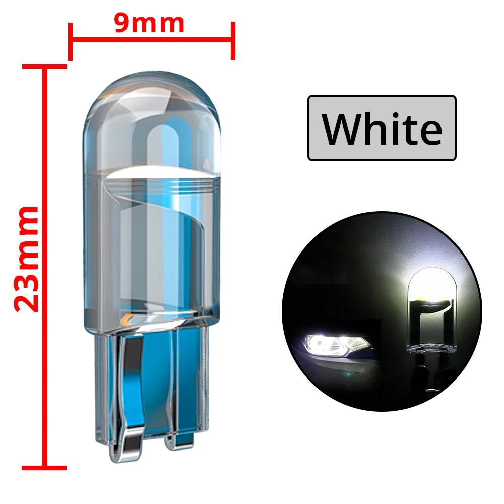 10 шт. Автомобильный светодиодный фонарь T10 W5W Canbus Glass COB 6000k для чтения, габаритный фонарь, клиновой номерной знак, лампочка 168 194 192 DC 12V, белый