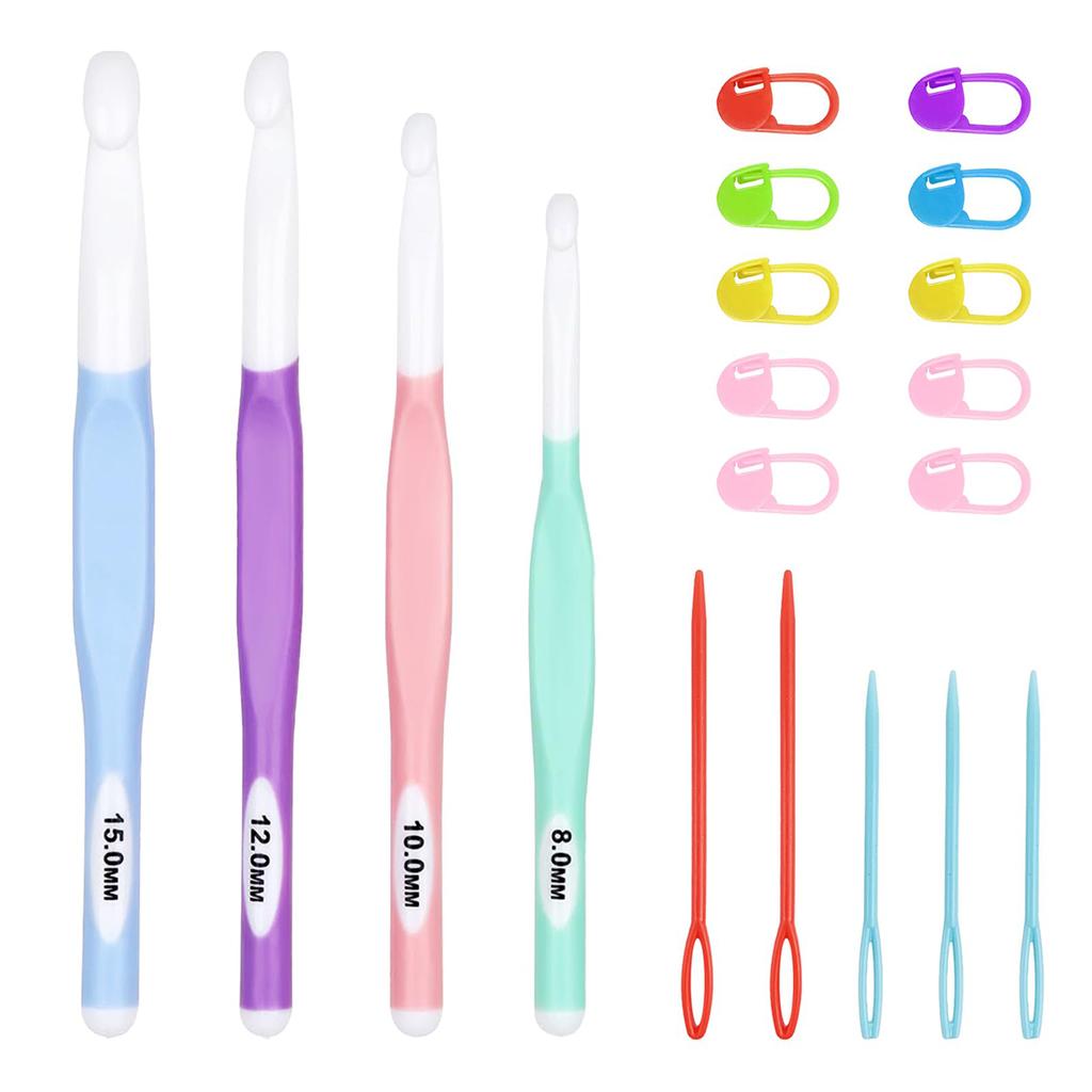 Крючок для вязания из АБС-пластика 8 мм 10 мм 12 мм 15 мм с маркировочным кольцом и пластиковой иглой для свитера, вязаный шарф, шапка, игрушка, набор 4 штуки