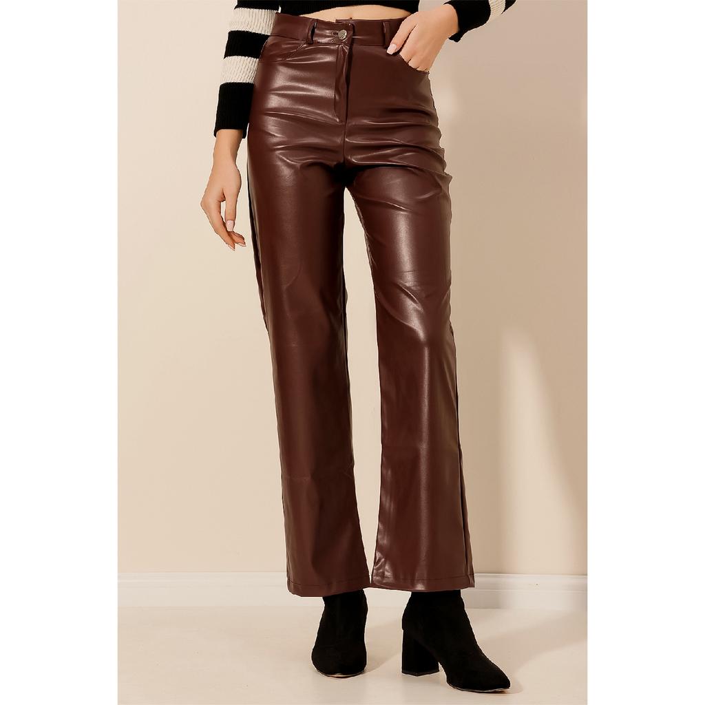 Women's High Waist Leather Trousers