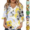 Рубашки с рукавом 3/4 для женщин, милые топы, футболки с рисунком, блузки, повседневные базовые топы больших размеров, пуловеры