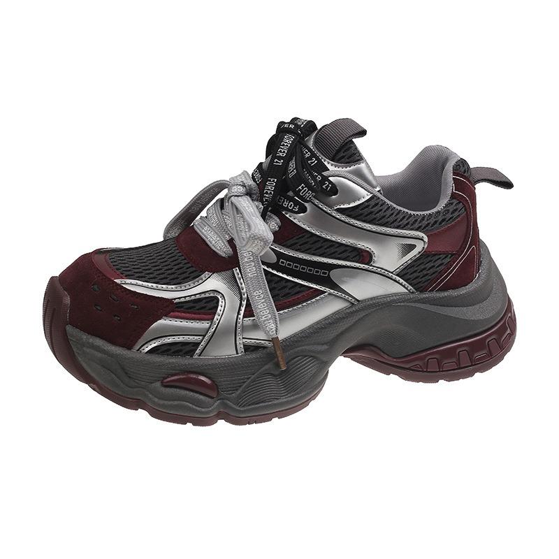 Женские кроссовки на двойных шнурках, новые, на толстой подошве, увеличивающие рост, ретро, универсальные, легкие, универсальные, повседневные, спортивные туфли