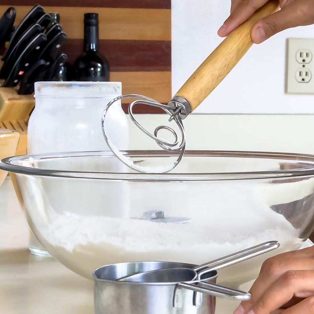 Датский блендер для теста из нержавеющей стали с деревянной ручкой, венчик для хлеба, инструмент для выпечки