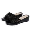 Classic Women Wedge Slippers Home Comfortable Women Fish-mouth Sandals Flip Flops Summer Lace Slides Four Seasons Large Size 41
