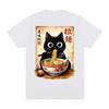 Cute Cat Slurping Ramen T-Shirt Men's and Women's 2026 New Summer Cotton Clothing Harajuku Fashion Round Neck Short Sleeve Top
