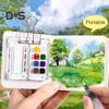 Mini Watercolor Paint Box Pocket Artist Travel Set 8/15-Color Palette Walnut Wood Metal Clip Portable Watercolor Pen