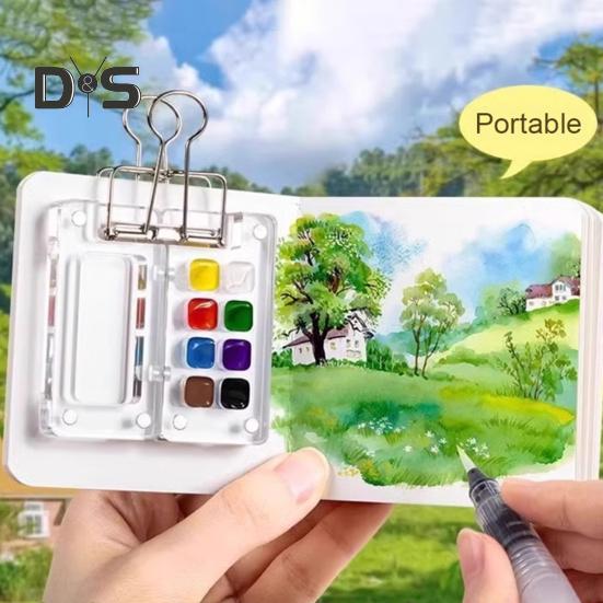 Мини-коробка для акварельных красок Pocket Artist Travel Set 8/15-цветная палитра из орехового дерева с металлическим зажимом Портативная акварельная ручка