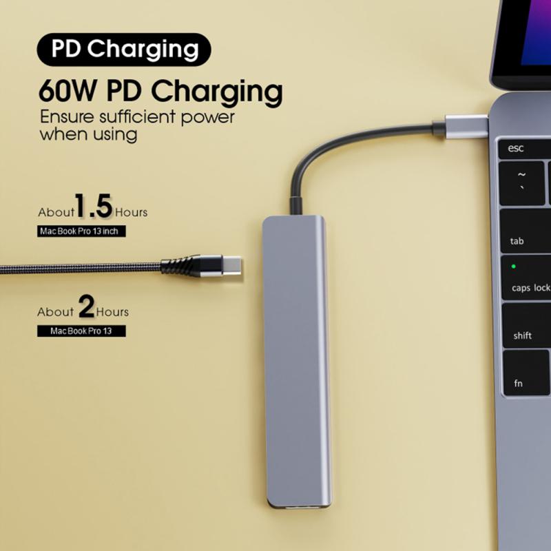 Dj1013 7 в 1 Usb C Hub для 4k HDMI-совместимого адаптера типа C с Pd Tf Sd, совместимого для