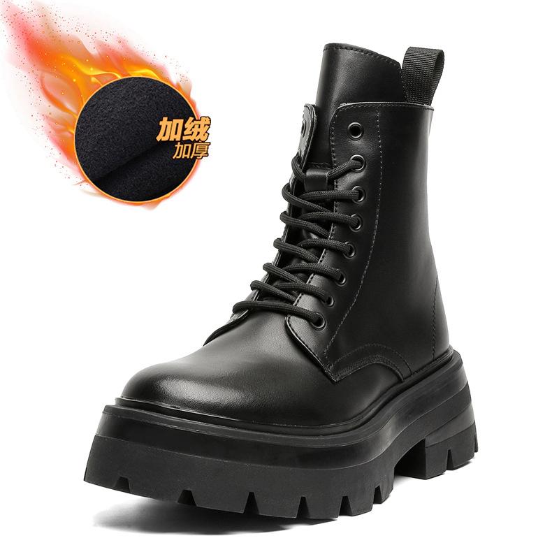 Winter Martin boots men's high-top British style tooling shoes heightening leather boots velvet locomotive boots 3318-J