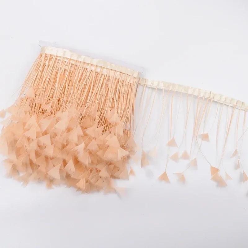 2Meters Colored Turkey Feathers On Tape Tassel Fringe Trim Decoration White Black Ribbon Sewing Dress Flecos Handicrafts Decor