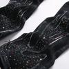 Мужские черные эластичные узкие джинсы-клеш с вышивкой и аппликацией из страз, стиль High Street