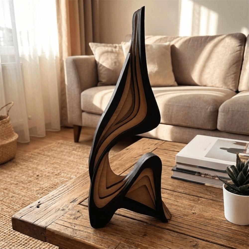 Minimalist Irregular Shape Wooden Ornament Creative Wooden Statue 3D Abstract Sculpture Office