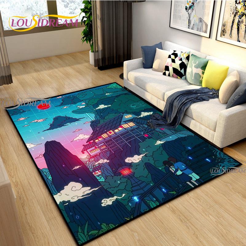 Японское Аниме Ночной Пейзаж Ковры Детская Игровая Напольная Подстилка Alfombra Мультяшные Ковры Современный Домашний Декор Гостиной Моющийся Напольный Ковер