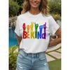 Women's T-Sleeve Rainbow Letter Pattern Printing Retro Fashion Round Neck Short-Sleeved Women's Clothing