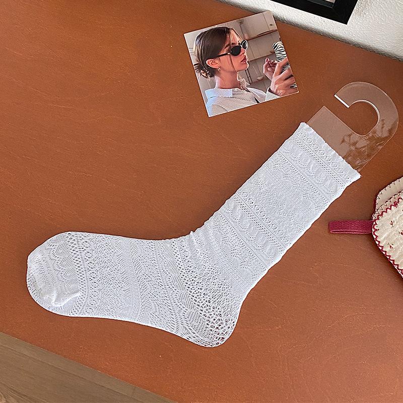 Pure Cotton Women's Lace Mid-calf Push-pull Socks, Breathable, Soft, Sweet and Trendy Socks