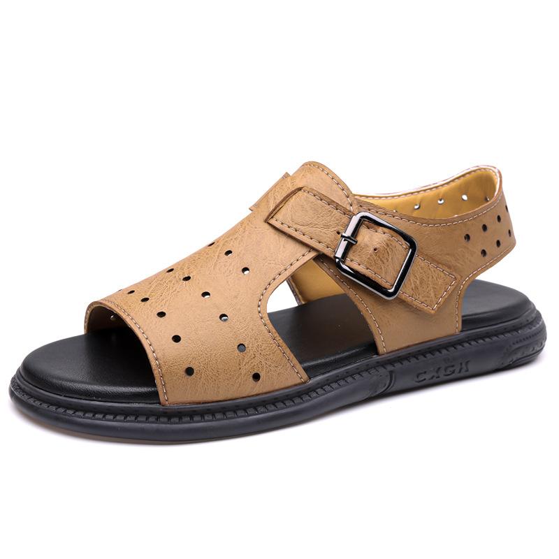 Мужские кожаные сандалии 2025 новые нескользящие деловые повседневные низкие трендовые корейская версия молодежных туфель для вождения