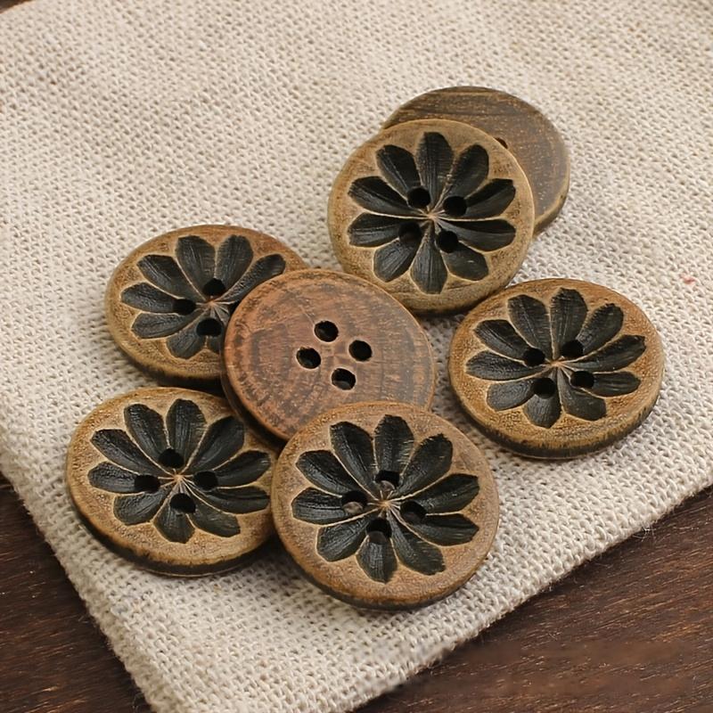 20 шт. 18-миллиметровых темно-коричневых деревянных пуговиц в винтажном стиле с замысловатой резьбой — идеально подходят для поделок на рубашках, кардиганах, свитерах и блейзерах