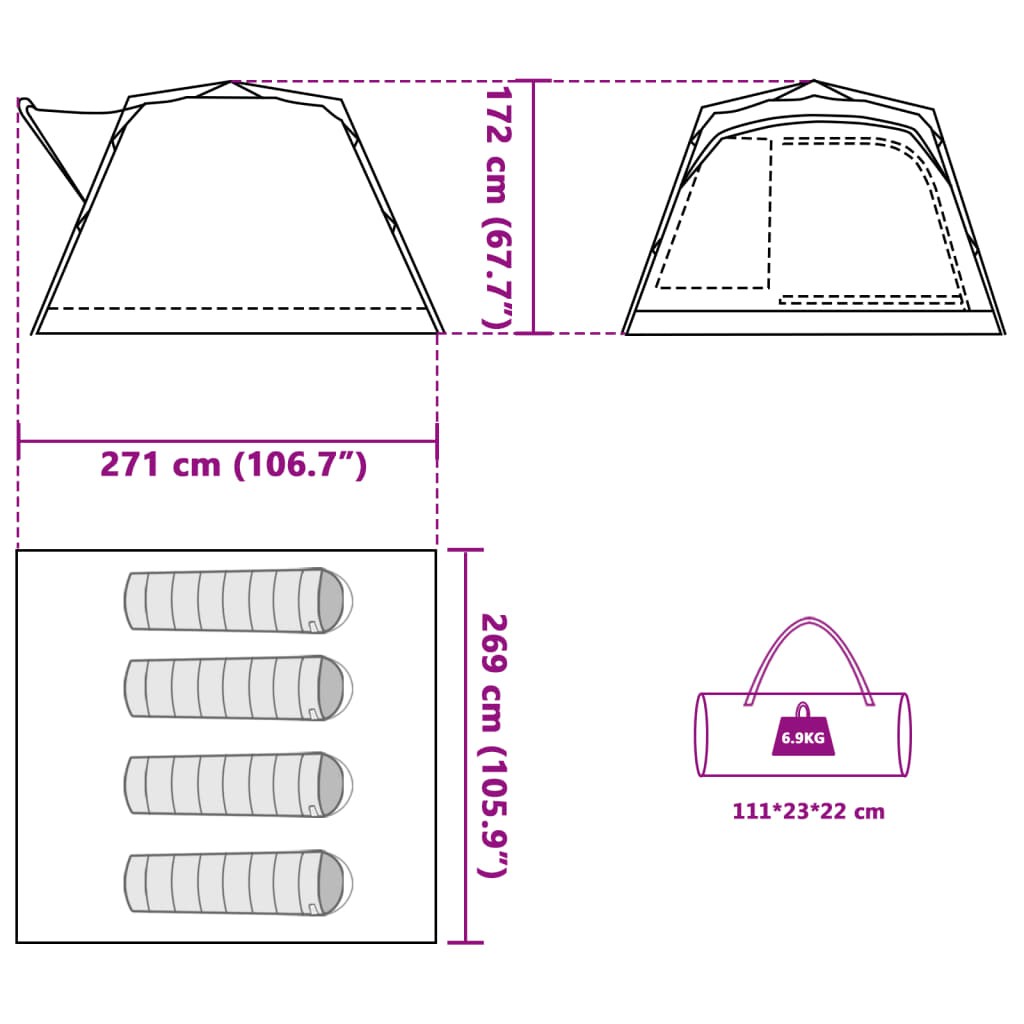 4 Person Camping Tent Blue Quick Release