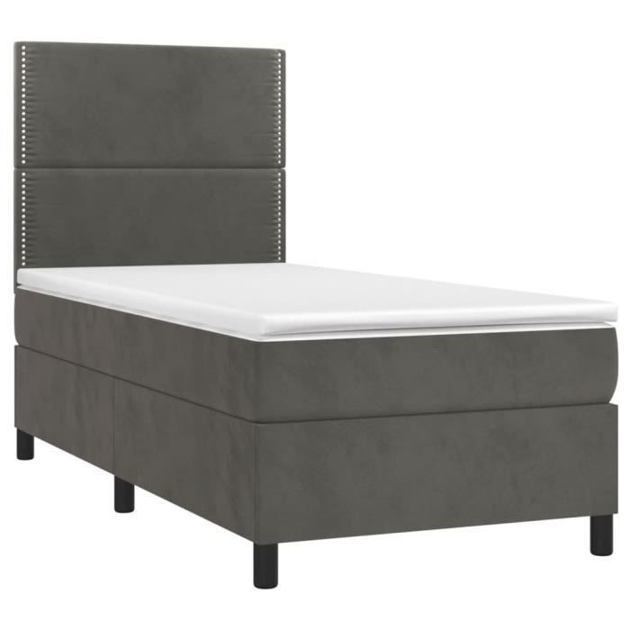 3142942 vidaXL Divan Bed and Mattress Dark Grey 90x200 Cm Velvet