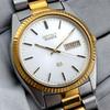 SEIKO SQ Кварцевые Складной Безель Браслет Винтажные [Новая Батарейка] 5Y23-8A60 Двухцветные День-Дата
