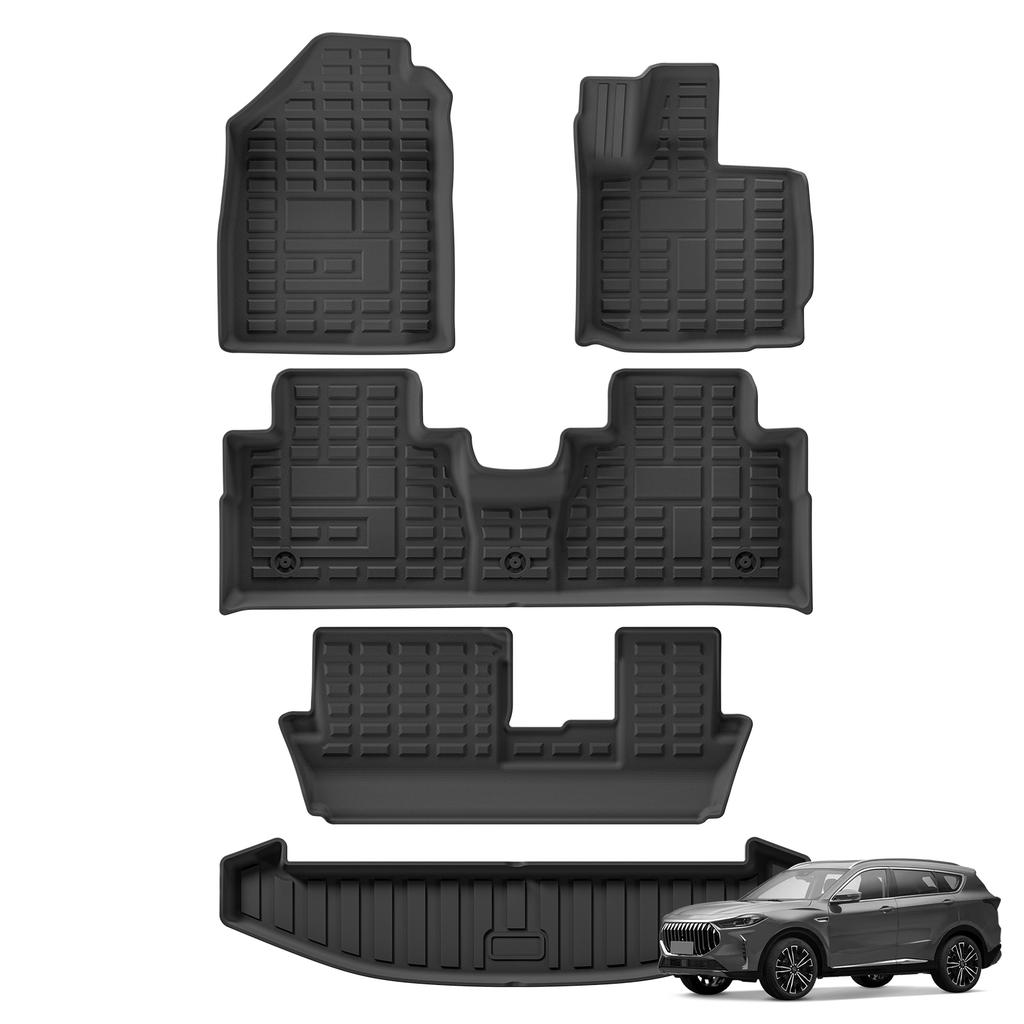 LUCKEASY Right Drive for Chery Jetour X70/X70 PLUS 2021-2024 7Seater Fuel Version Car TPE 3D Floor Mats Cargo Trunk Pad Black