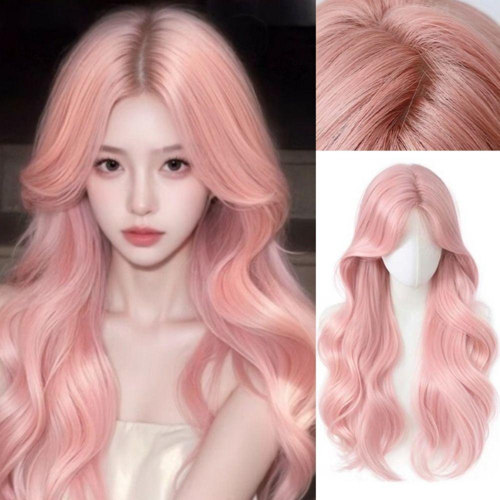 Fashionable Pink Synthetic Wigs Elegant Cosplay Lolita Wigs Long Wavy Curly Wig Role-playing