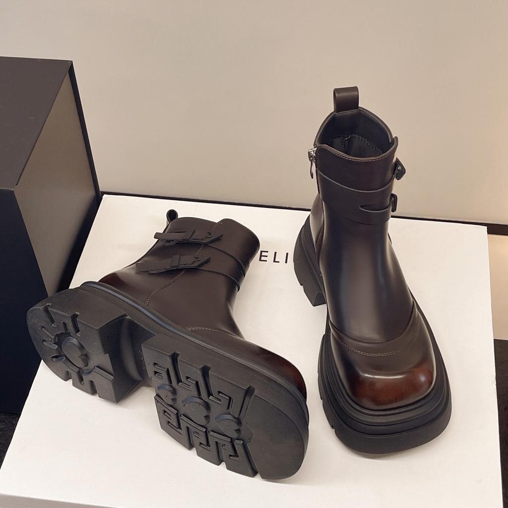 Ботильоны Мартин из мягкой кожи на толстом каблуке с круглым носком, женские универсальные британские облегающие ботинки в стиле ретро на платформе, короткие ботинки, модные ботинки челси