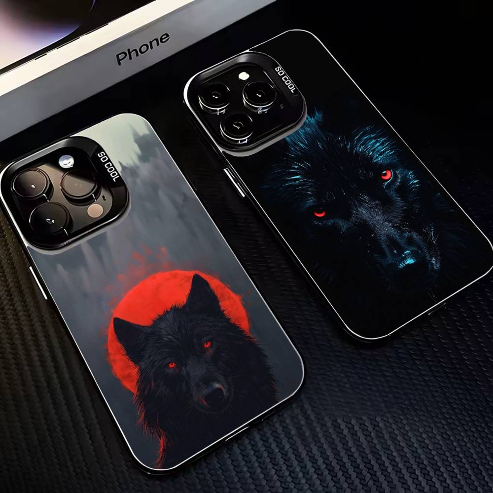 1 шт. Чехол для телефона с волком для iPhone 17, 16, 15, 14, 13, 12, 11 Plus, Pro Max Черный Матовый Ударопрочный Чехол