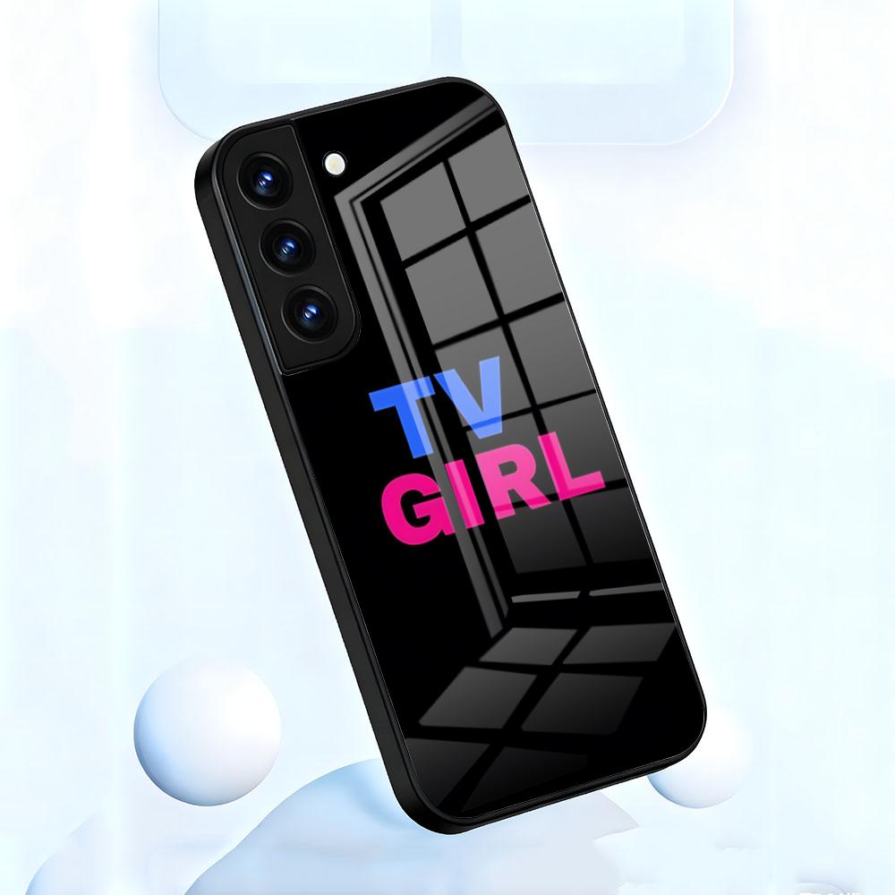 Розово-синий чехол для телефона TV Girl для Samsung A56 A36 A26 A16 A15 A25 A35 A55 A14 A34 A24 A54 Стеклянный чехол
