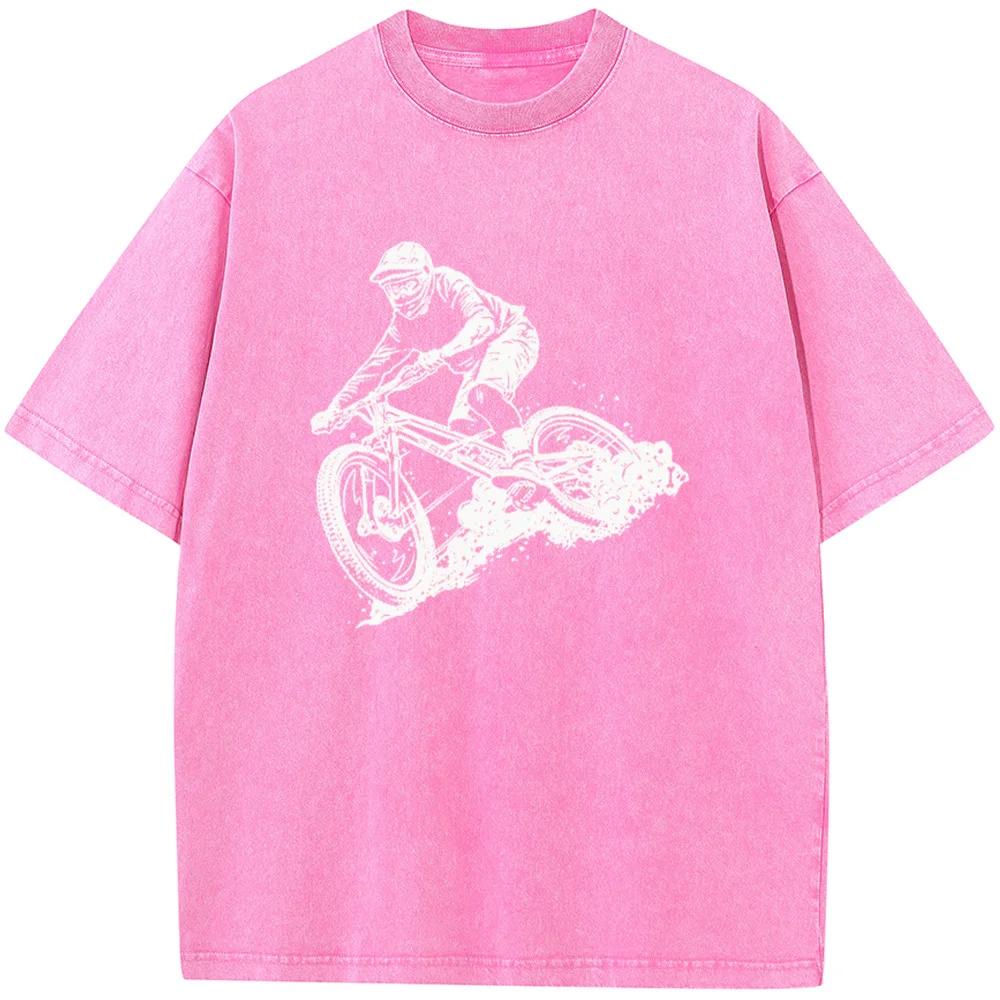 Футболка мужская с принтом «Езда на велосипеде», хлопковая, стираная, с круглым вырезом, новинка, повседневная, свободная, отбеленная футболка