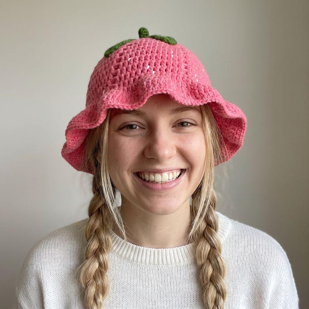 Ruffle Strawberry Knitted Hat Fruit Shaped Crochet Beanie Cap Knit Fisherman Hat Streetwear