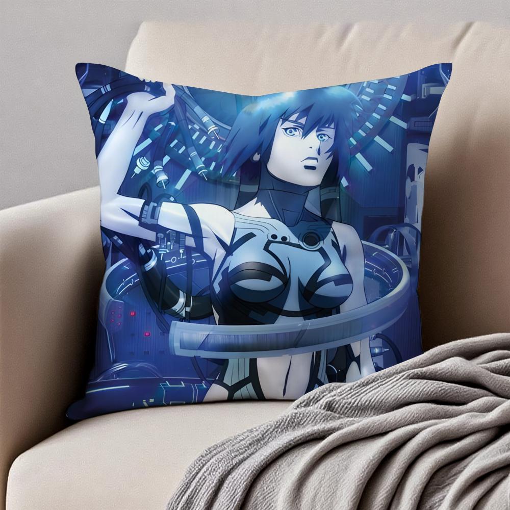 Classic Japanese Anime GGhost In The Shell Cushion Cover Pillowcase Antidustmite Invisible Zipper Short Plush Sofa Cushion