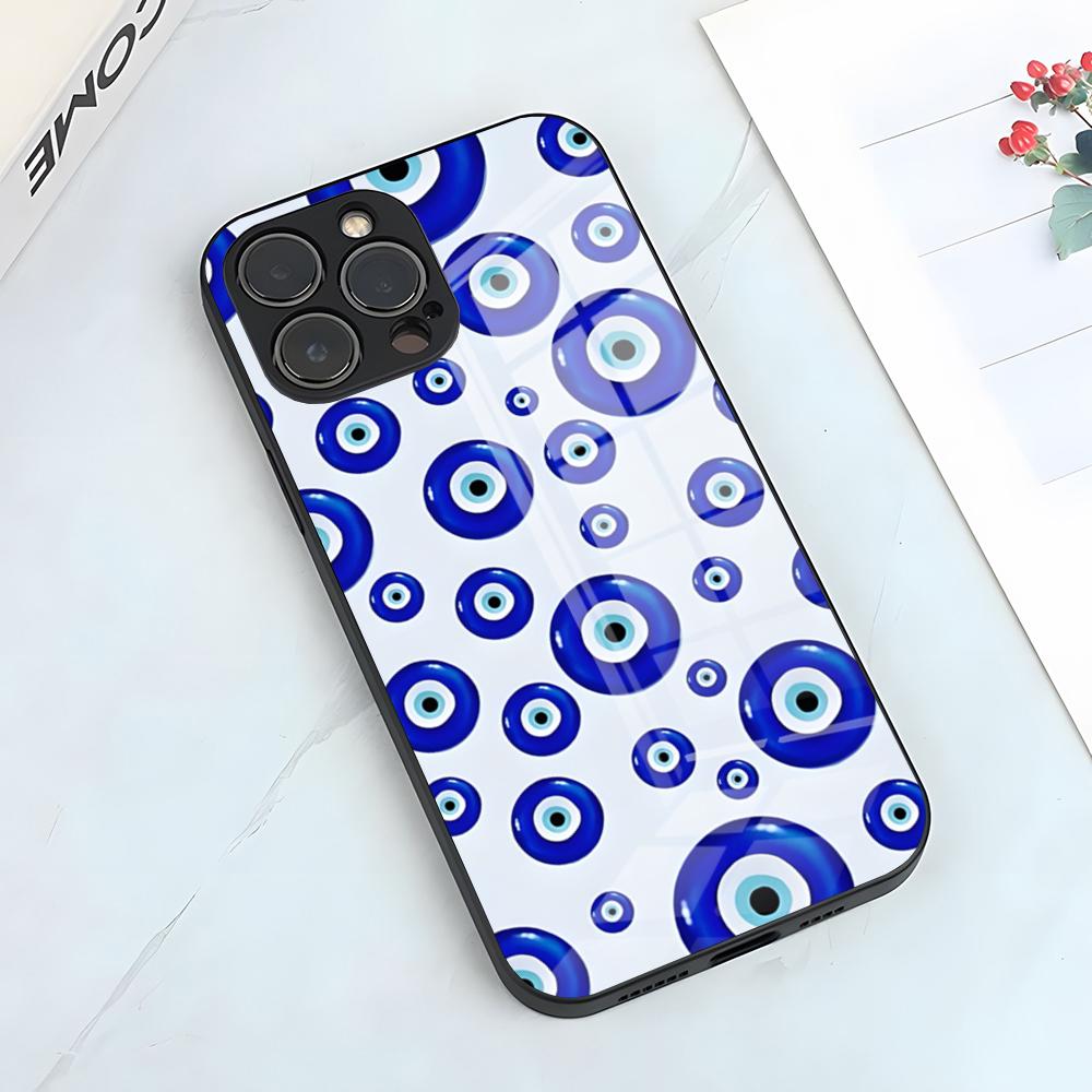 Счастливый Синий Сглаз Чехол для Телефона Для IPhone 17 Pro Max 15 Pro 16 14 Plus 12 13 Mini 11 Pro Ударопрочный Стеклянный Чехол