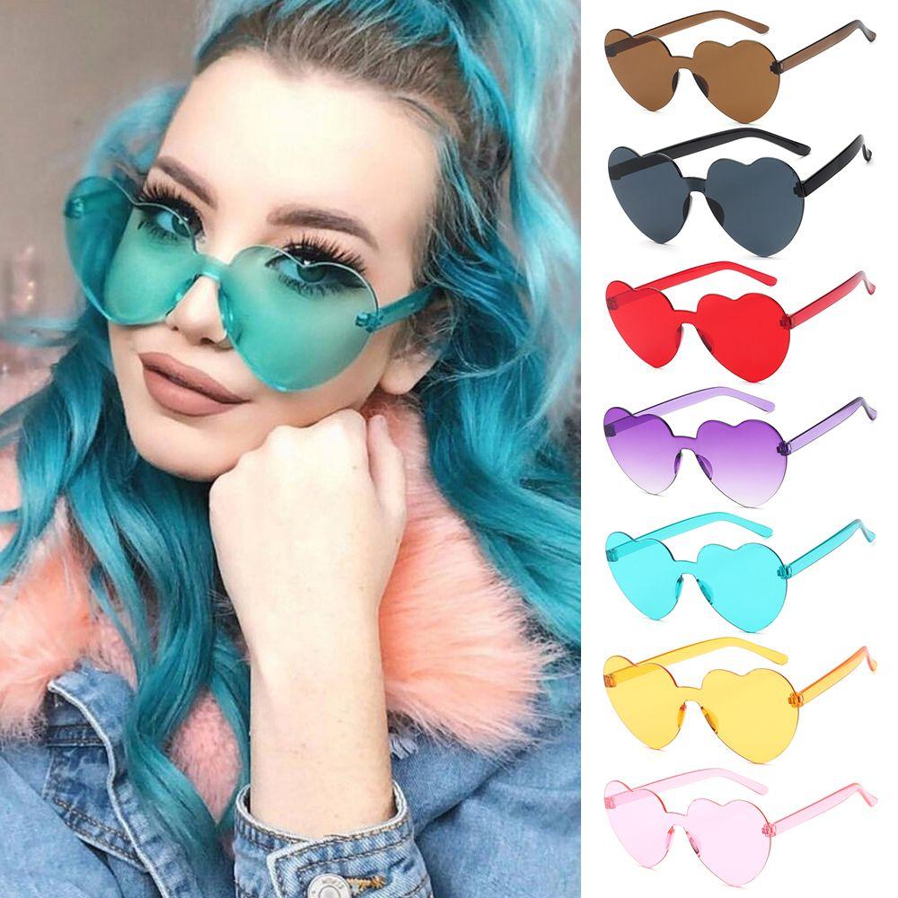 Accessories Trendy Candy Color Eyewear Heart Sunglasses Rimless Sunglasses for Women Heart Glasses