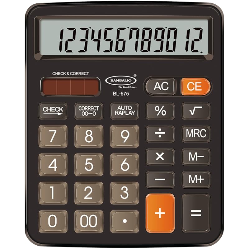 Bambalio Bl-575 12 Digits Electronic Calculator With Diamond Cut Big Keys, 3 Years Warranty.