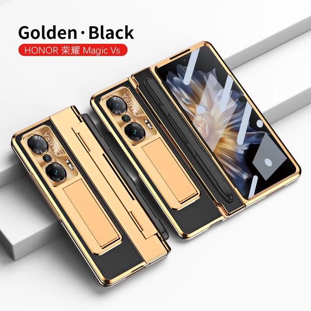 For Honor Magic Vs Case Plating Leather Hinge Pen Holder Hard Bracket Cover For Magic Vs Funda With Glass Flim