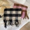 Cashmere Plaid Grid Scarf for Women Autumn Winter Thickened Warm Wrap Windproof Pashmina Scarves
