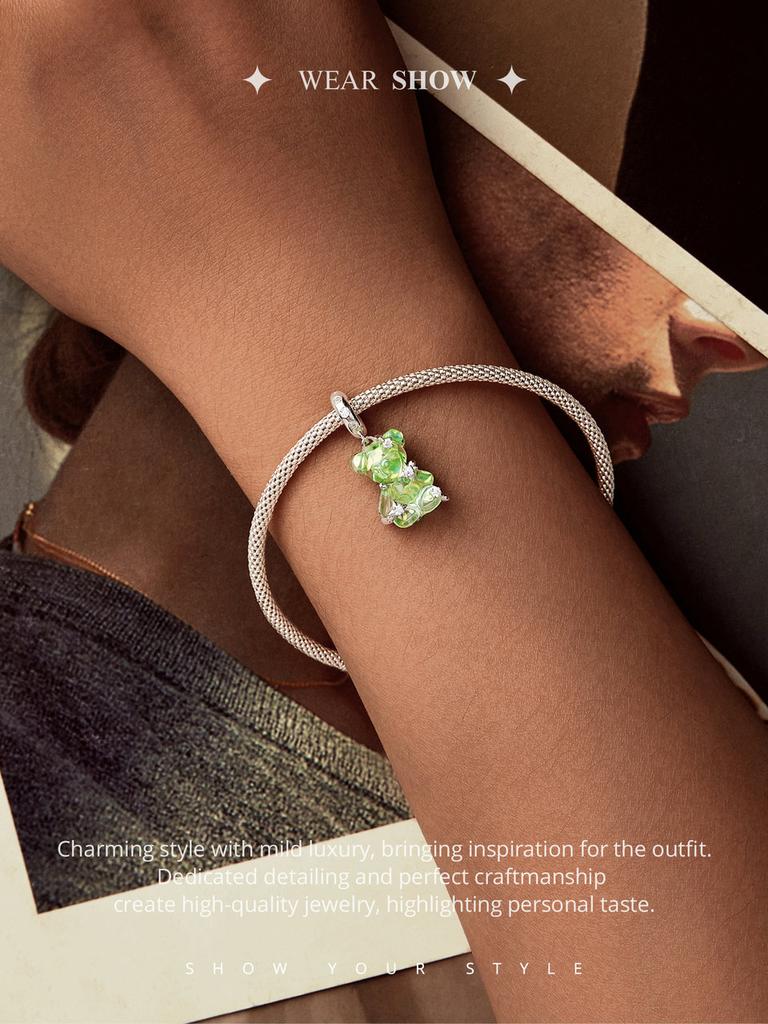 WOSTU Подвеска «Мечтательный медведь» из стерлингового серебра 925 пробы подходит для оригинального браслета «сделай сам», сказочный подарок для женщин, ювелирные украшения