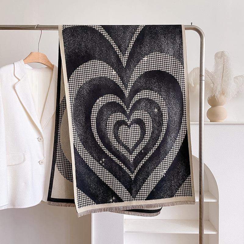 Imitation Cashmere Scarf Versatile Love Pattern Printing Warm Air Conditioner Shawl With Fashion Scarf