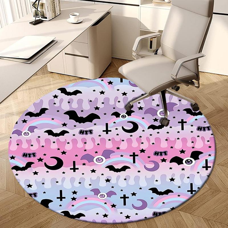 1pc Halloween-themed pattern with bats, stars, Round carpet, Made of Polyester,Perfect for Decorating Office Chairs, Living Rooms fplt021