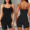 Женский комбинезон без рукавов с открытой спиной на тонких бретельках, облегающий эластичный быстросохнущий комбинезон длиной выше колена, однотонная женская одежда