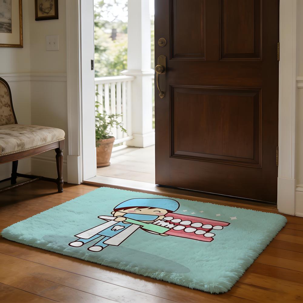Floor Mat Soft Flannel Rug Non-Slip Absorbent Mat for Bathroom Bedroom Home Decor Dental Clinic Novelty Tooth Anime