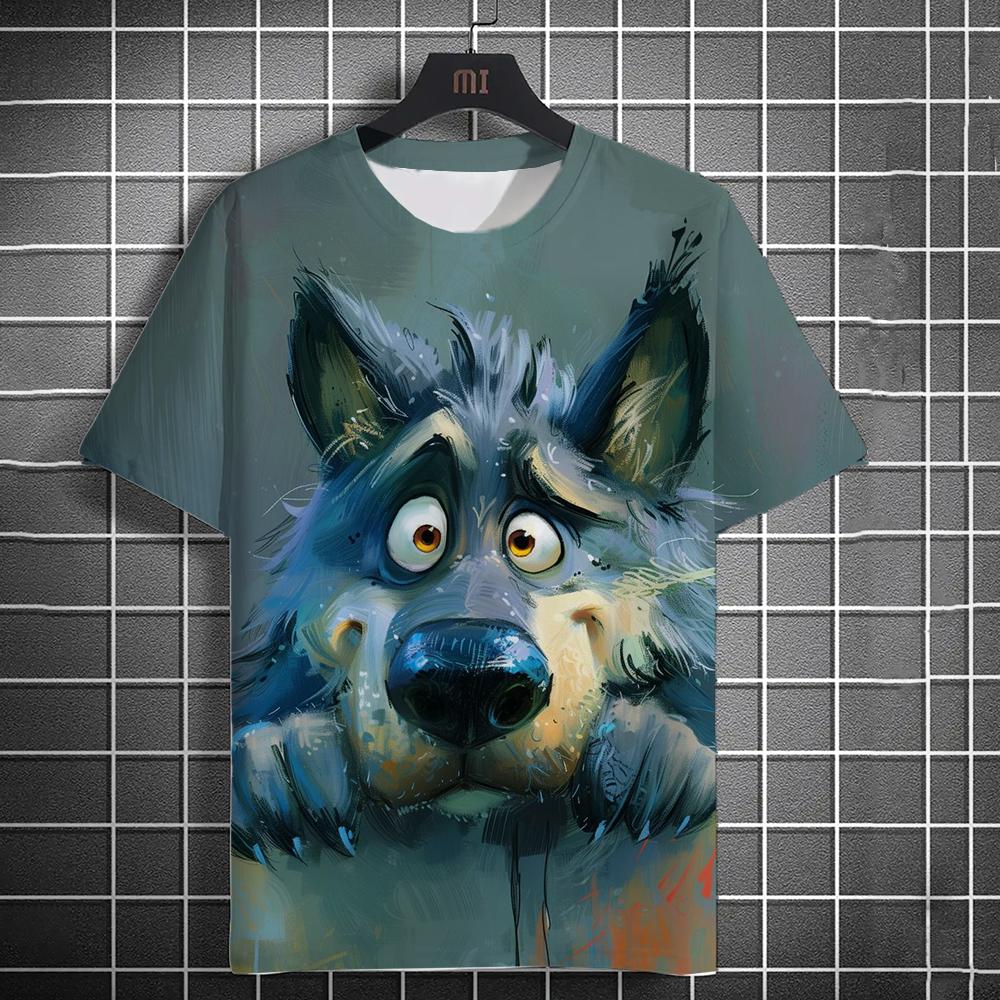 Новая модная мужская повседневная футболка с 3D-принтом и забавным принтом животных, короткий рукав, уличный модный топ с круглым вырезом и принтом волка и лисы