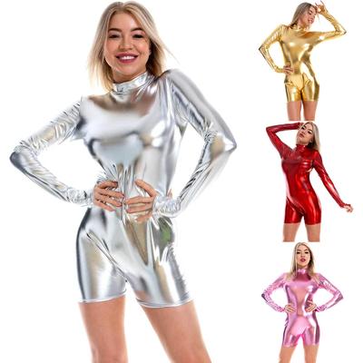 Женский спортивный костюм с длинным рукавом, брюки, сексуальные блестящие боди, комбинезон для вечеринки в клубе
