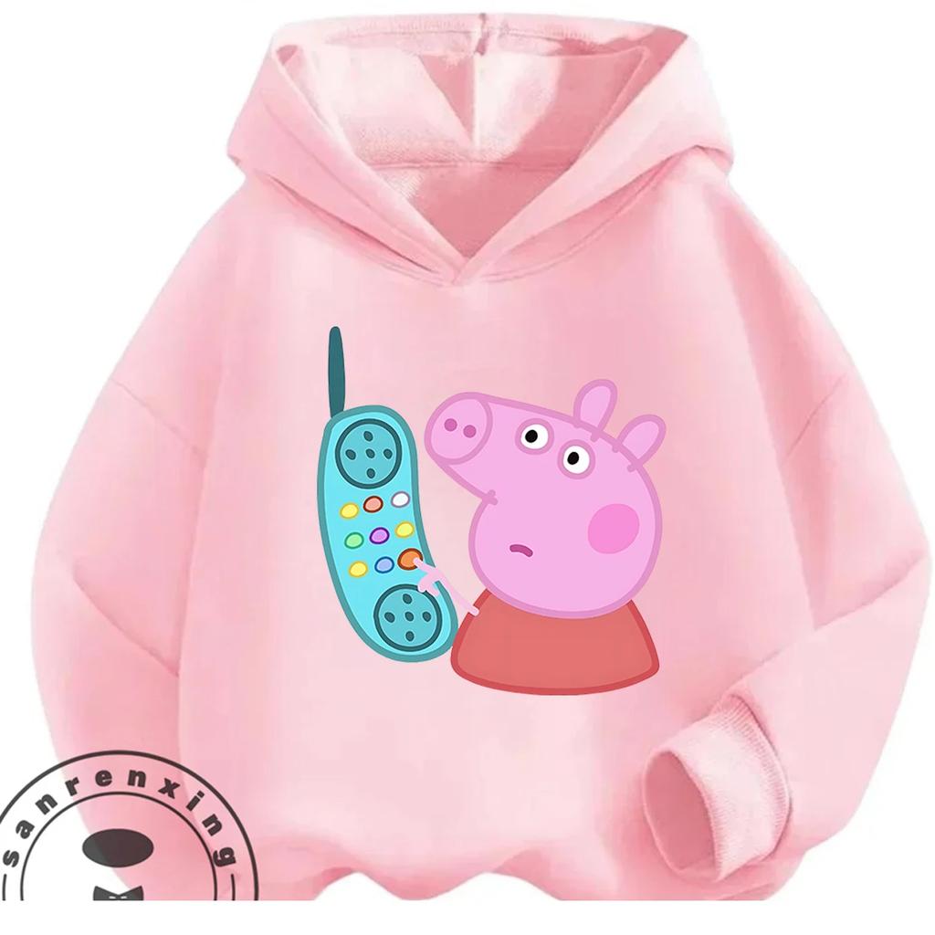 Autumn Winter Casual Youth Hoodie Cute Kawaii Cartoon Graphic Hooded Kids Tops Peppa Pig Boys Girls 3 14